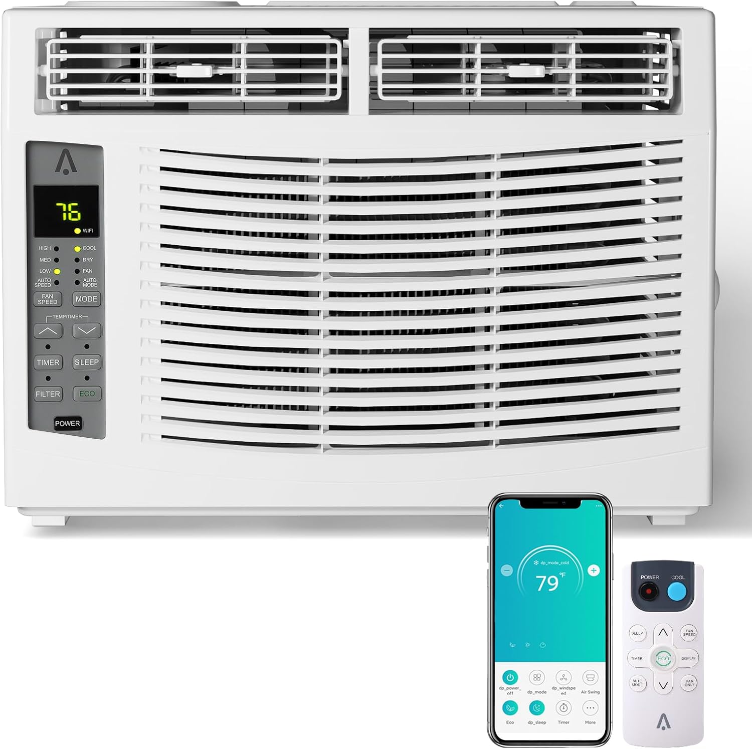 6,000 BTU Window Air Conditioner for Room Up to 250 Sq. Ft, 3 In 1 Quiet Window AC Unit with Cool, Fan, Dry Modes, Smart WIFI Control & Easy Install for Bedrooms, Apartments, Dorms