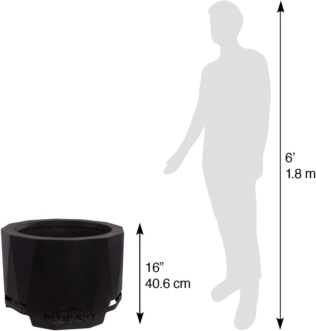 Blue Sky Outdoor Living 24” Steel Peak Patio Smokeless Fire Pit with Spark Screen Kit, Firewood and/or Wood Pellet Burning