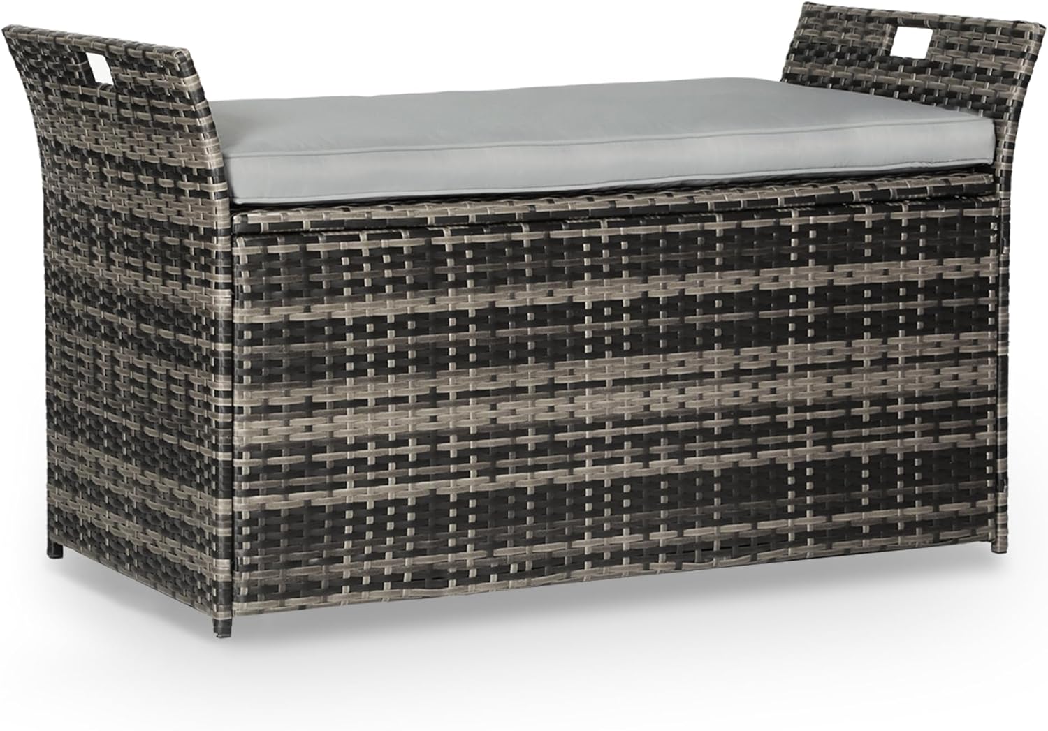 Crownland 80 Gallon Outdoor Storage Bench with Cushion, Outdoor Wicker Storage Box, Patio Deck Box with Seat, for Garden, Balcony, Poolside (Grey)