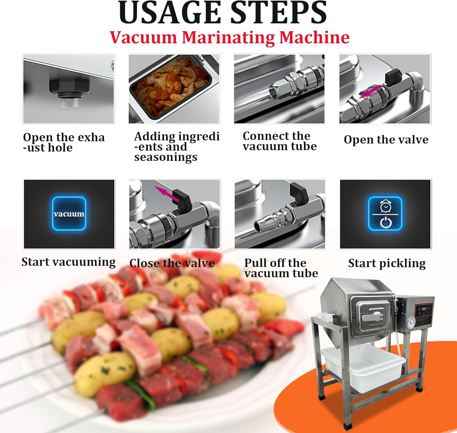 INTSUPERMAI 110V Meat & Vegetable Vacuum Tumbler Marinating Machine, 45L Vacuum Tumbler Marinator, 350W Food Vacuum Marinator, 0-99 Min Time Setting, Meat Tenderizer & Vacuum Marinator for Chef