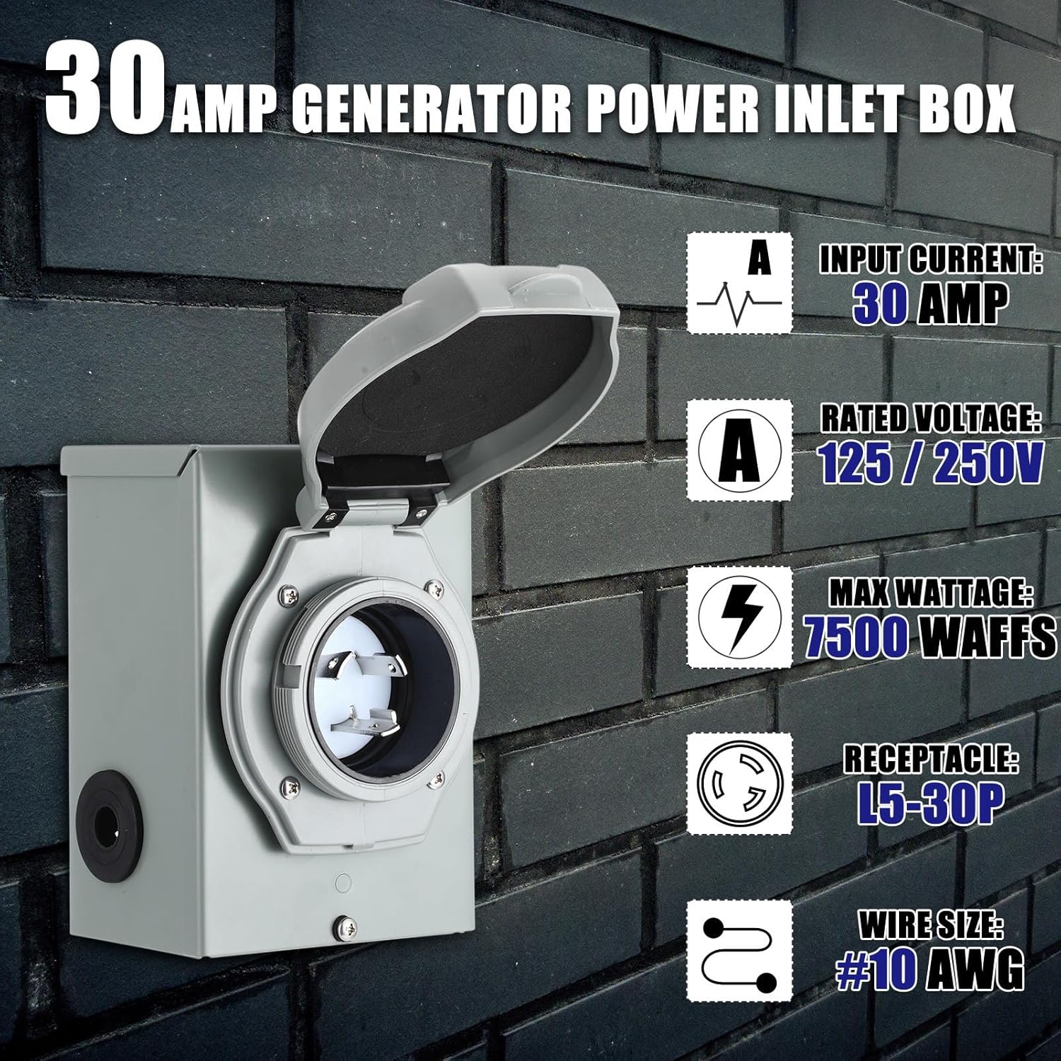 Xuhal 25 FT 30 Amp Generator RV Extension Cord and Pre-Drilled Power Inlet Box 3 Prong Compatible with NEMA TT-30P/L5-30R 125V/250V Cord with Generator Interlock Kit to House STW 10 Awg, Etl Listed