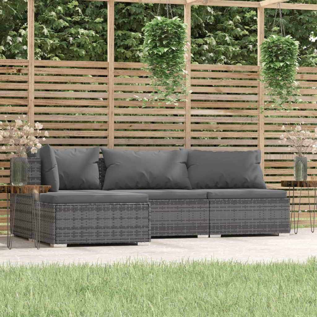 4 Piece Patio Lounge Set with Cushions Gray Poly Rattan,Premium Outdoor Lounge Set: Comfort and Style for Your Patio or Backyard Patio Furniture, Outdoor Furniture Sets
