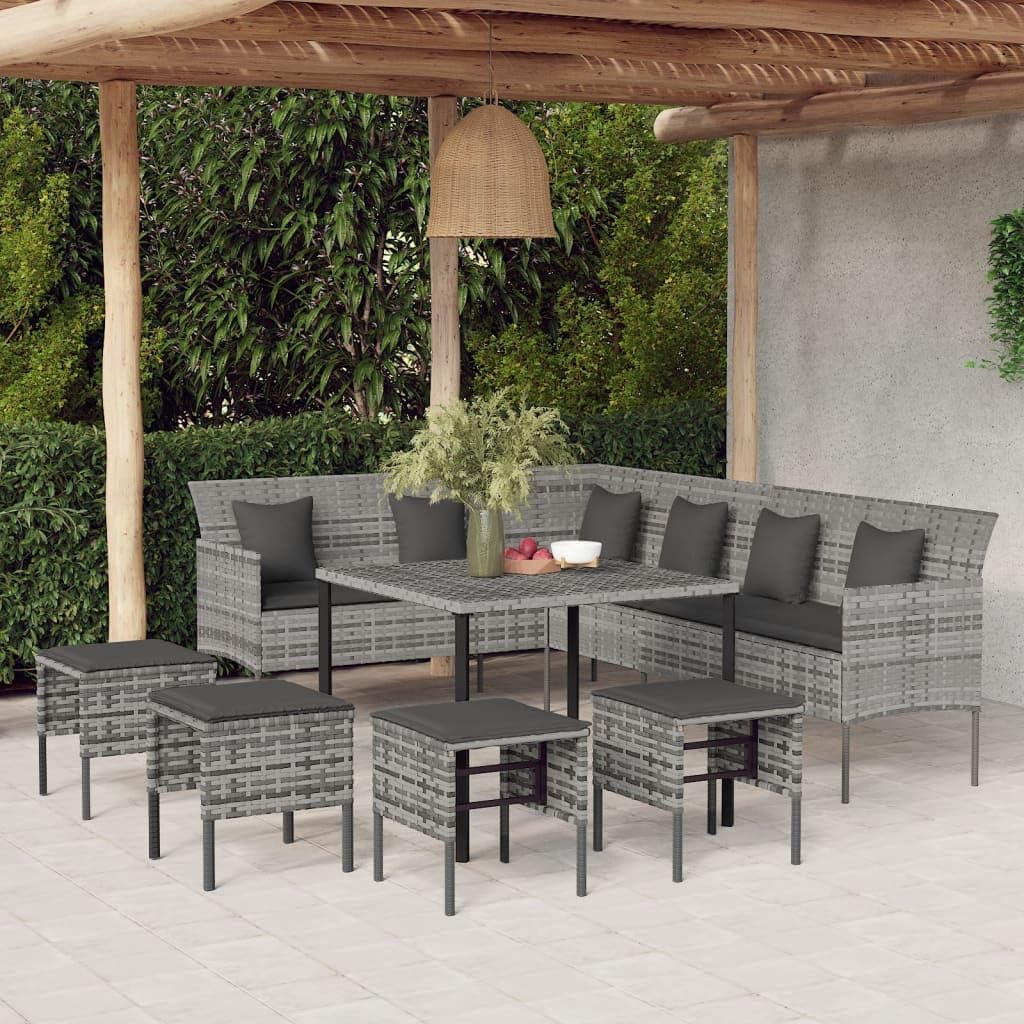 Patio Set 6 Piece Patio Dining Set with Cushions Gray Poly Rattan