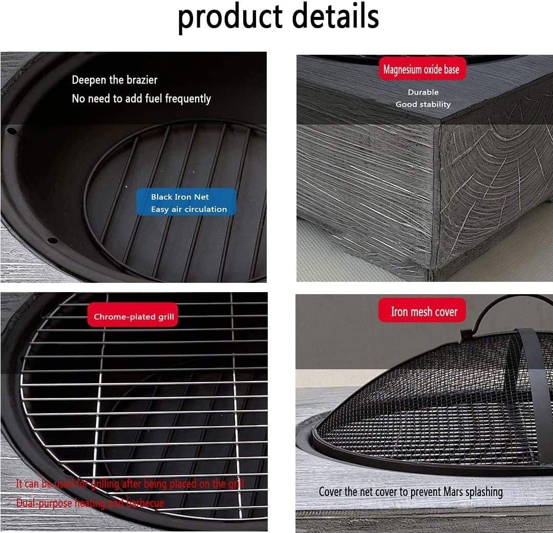 Fire Pits Outdoor Wood Burning Fire Pit Tables for Outside Patio,BBQ Grill Fire, Wood Burning with Heat-Resistant Coating,Steel Frame with Cover BBQ Cooking for Outside Camping Backyar