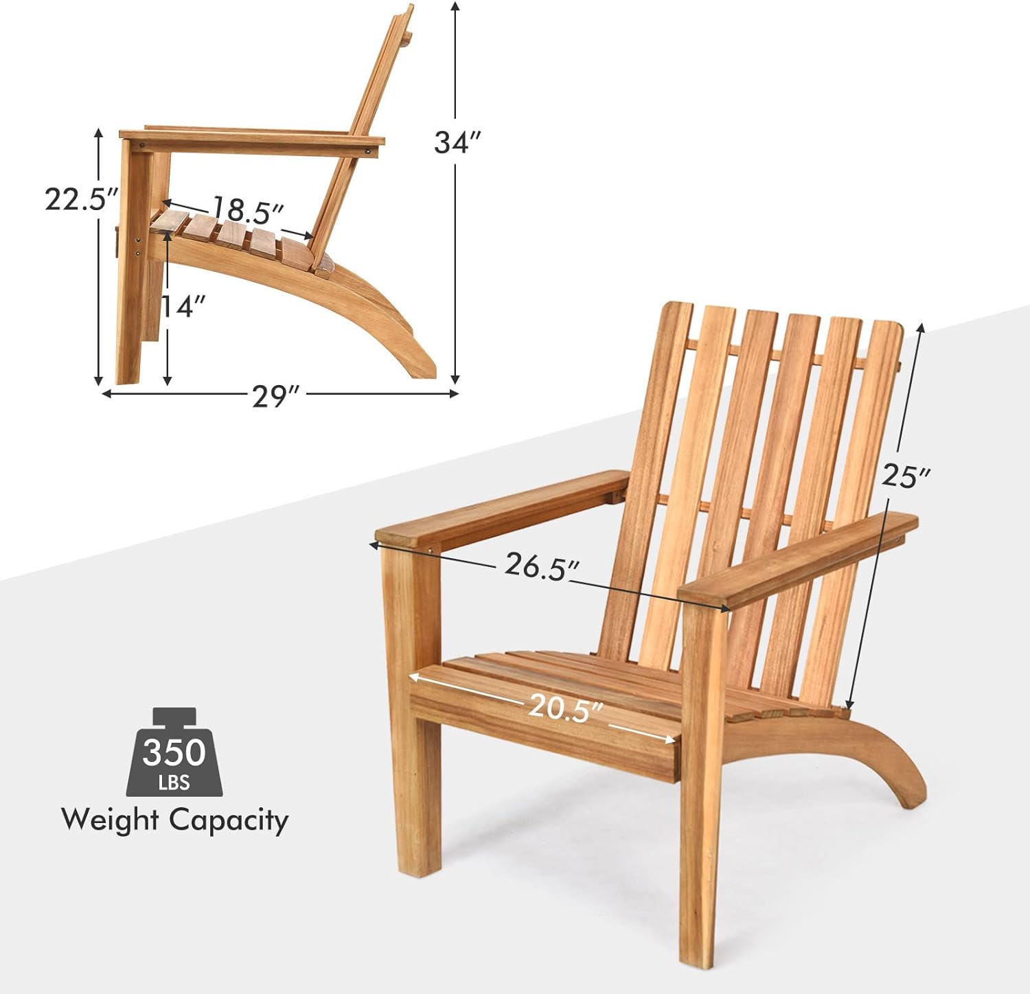 Tangkula Adirondack Chair Acacia Wood Outdoor Armchairs, Weather Resistant for Patio Garden Backyard Deck Fire Pit, Lawn Porch Furniture & Lawn Seating, Campfire Chair, Adirondack Lounger (4, Natural)