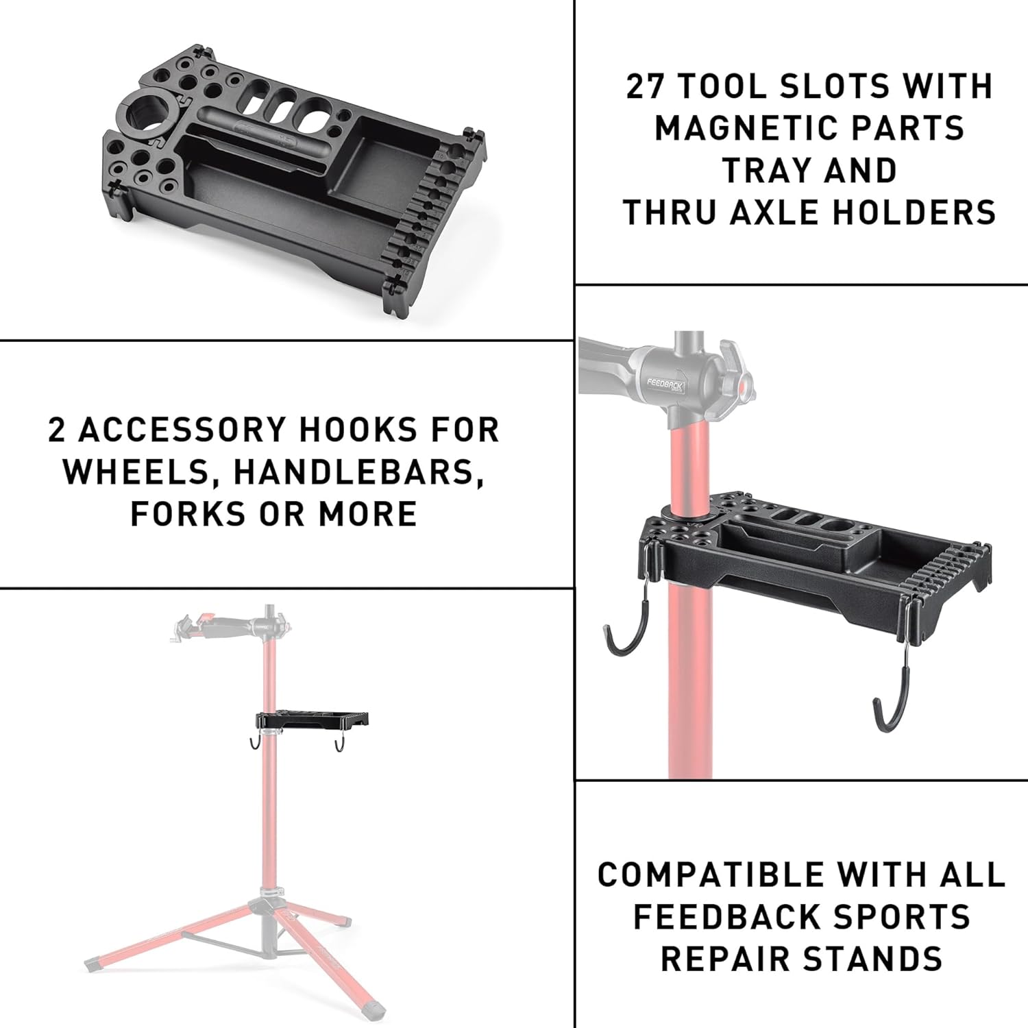 Feedback Sports | Tool Tray for Bike Repair Stands | Compatible W Upright Repair Stands | Black