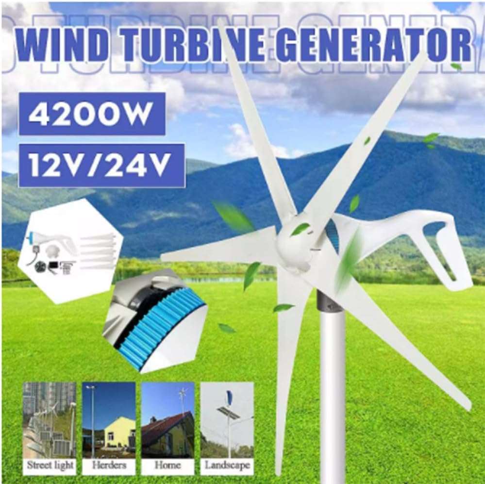 4200W 3/5 Blades Horizontal Wind Generator Wind Turbines Generator Windmill Energy Turbines Charge with Controller for Camp,12v,5 Blades