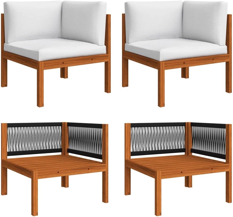 Patio Corner Sofas 2 pcs with Cushions Solid Acacia Wood,Acacia Wood Garden Corner Sofa with Rope Backrest for Patio, Terrace, and Outdoor Spaces Patio Furniture Sets, Conversation Sets