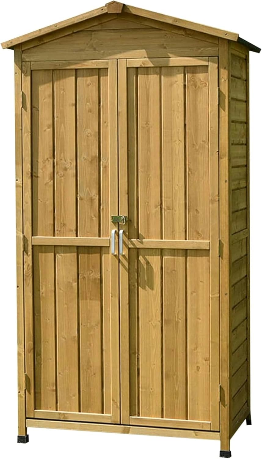 Wooden Outdoor Storage Shed with Large Capacity, Tall Garden Tool Storage Cabinet, Waterproof Garden House for Patio Furniture, for Outside, Backyard