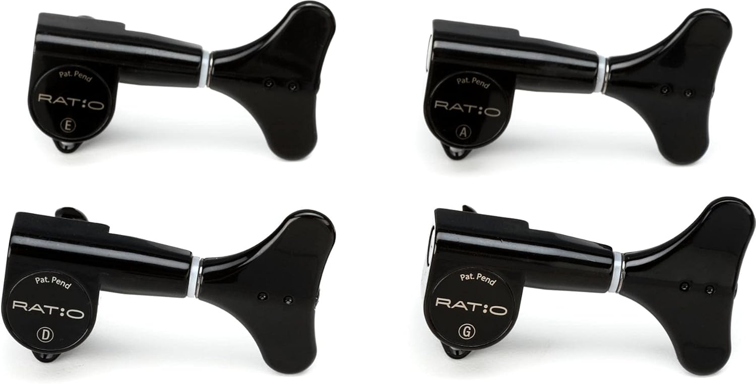 GraphTech RATIO Bass Guitar 4-in-Line Key Machine Heads ~ Black