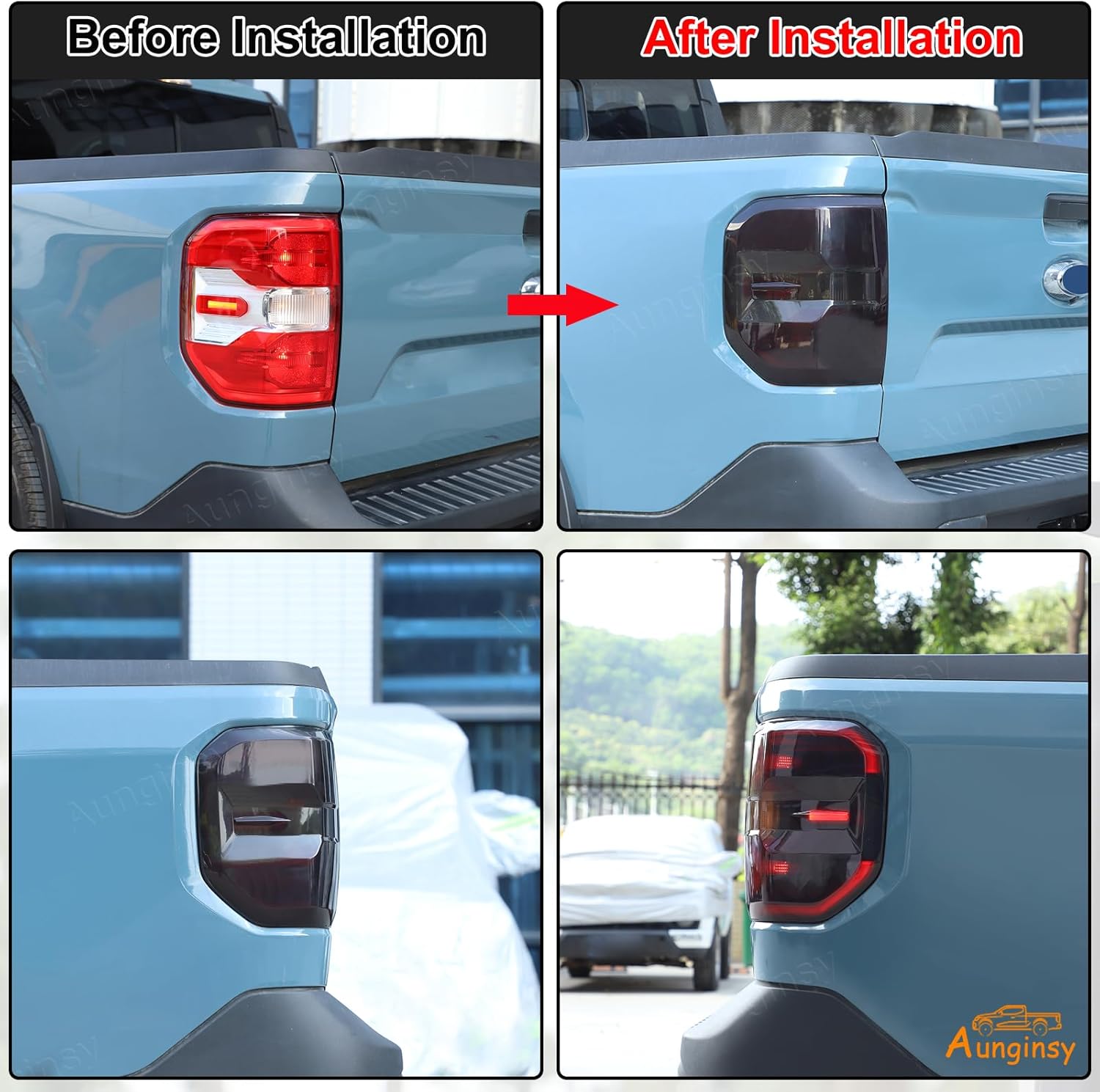 Car Tail Light Lamp Cover Compatible with Ford Maverick 2022-2024 2025 Rear Taillight Lamp Cover Shell Shade Smoked Black Frame Bezels Trim Cover Rear Headlight Protection Cover Exterior Accessories