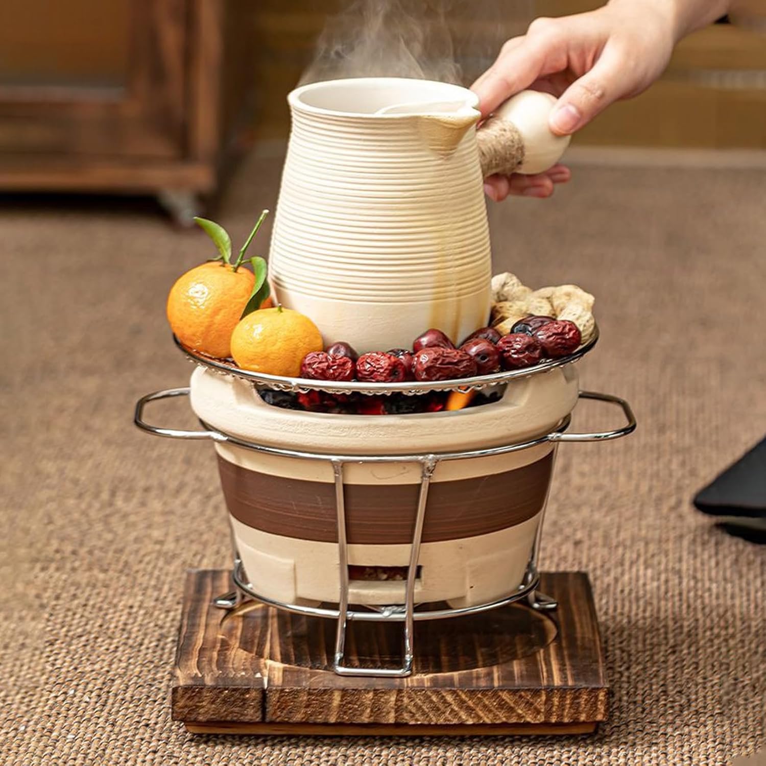 BNEI Ceramic fire Pit, Portable Tabletop fire Pit, Three, Suitable for Winter Heating, Barbecue (Large)