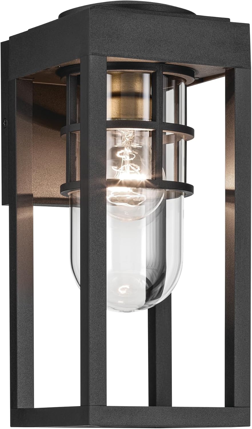 KICHLER Hone 13 in. 1-Light Textured Black with Natural Brass Accent Luxe Industrial Outdoor Wall Light with Clear Glass for Outdoor Walls, Exterior Doors, Garage, Porch or Patio Walls