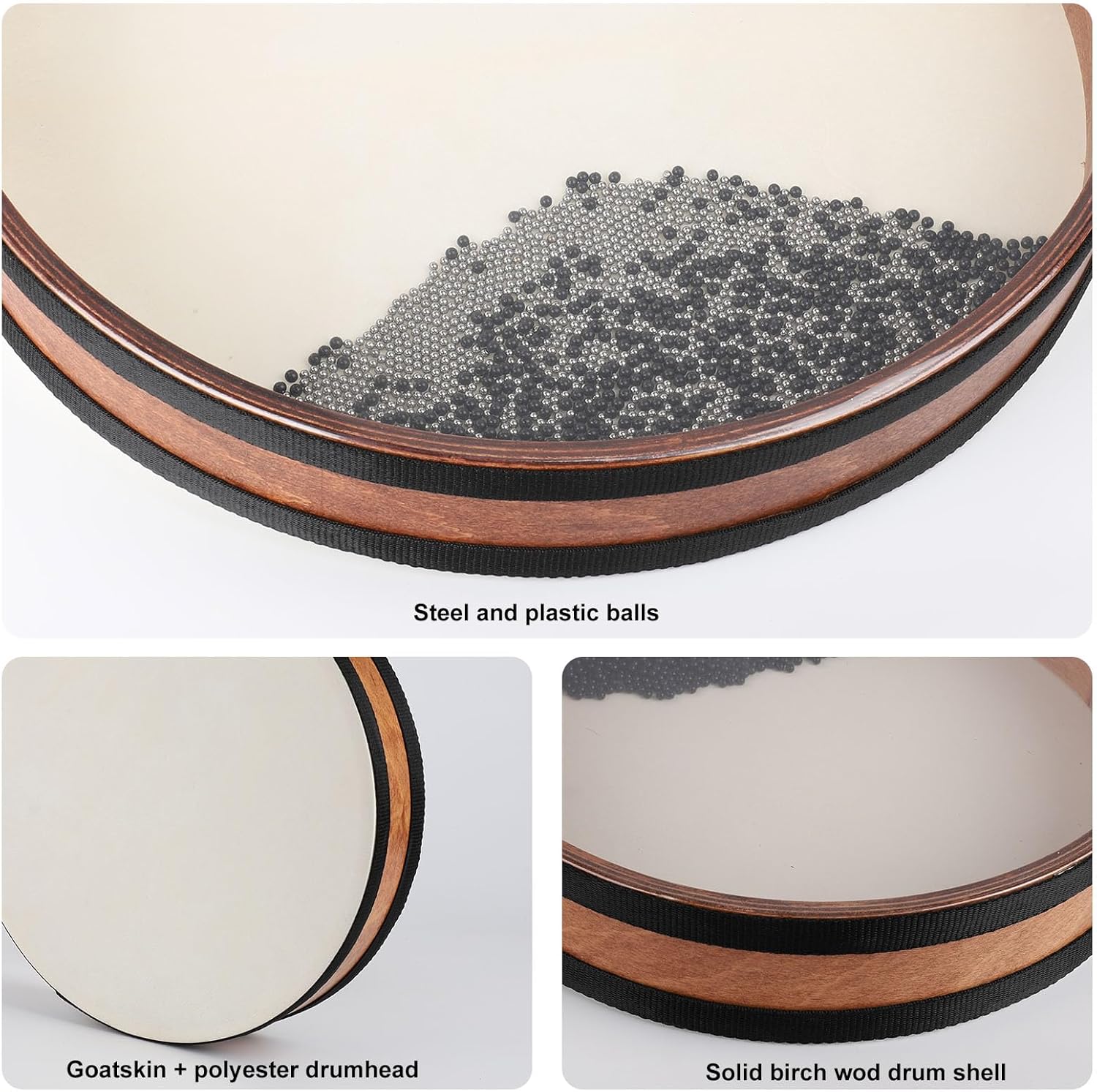 Ocean Drum 16 inch Large Size Sea Wave Drum with Goatskin Drumhead,Steel&Plastic Wave Bead,Bag, Sound Healing Instrument for Yoga Meditation Relaxation