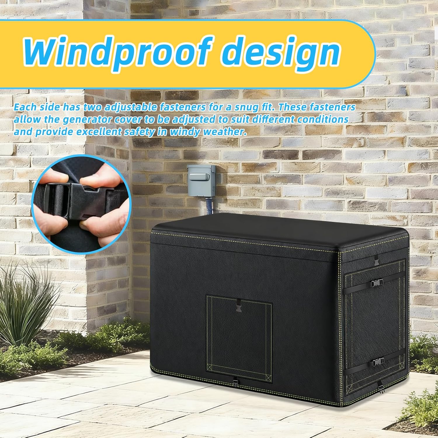 Generator Cover, 600D Polyester Heavy-Duty Waterproof Generator Cover for 7.5–22kW Home Standby Generators — Windproof Zippered/Elastic Hem Design, Black (Black)