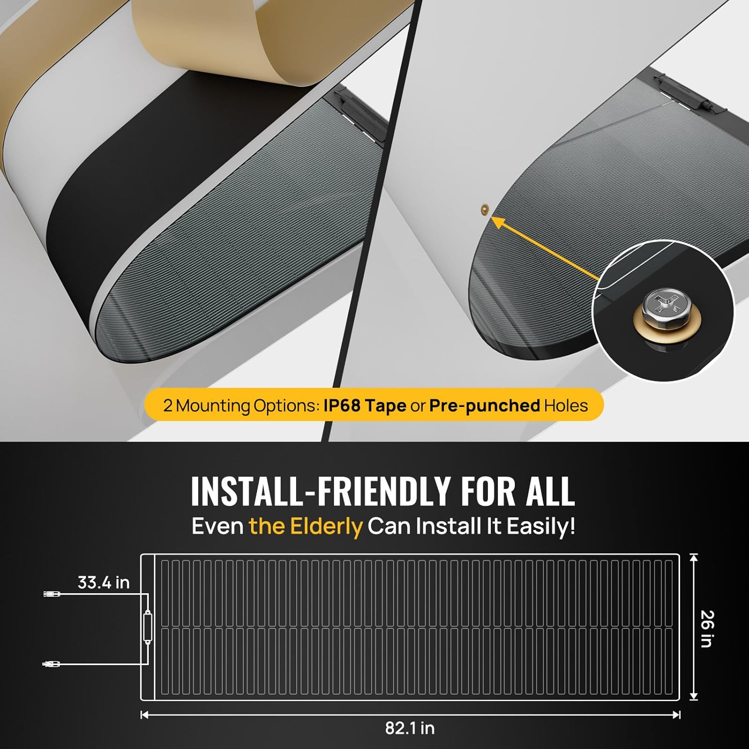 BougeRV Yuma 200W CIGS Thin-Film Flexible Solar Panel, The Most Flexible Anti-Shading Solar Panel with Tape for Easy Installation