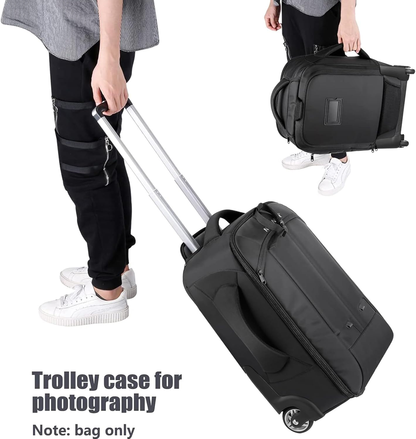 Neewer 2-in-1 Convertible Wheeled Camera Backpack, Rolling Luggage Case with Telescopic Handle and Anti-Shock Dividers for DSLR Cameras, Lenses, Hoods, Strobes, Tripod, and Other Accessories