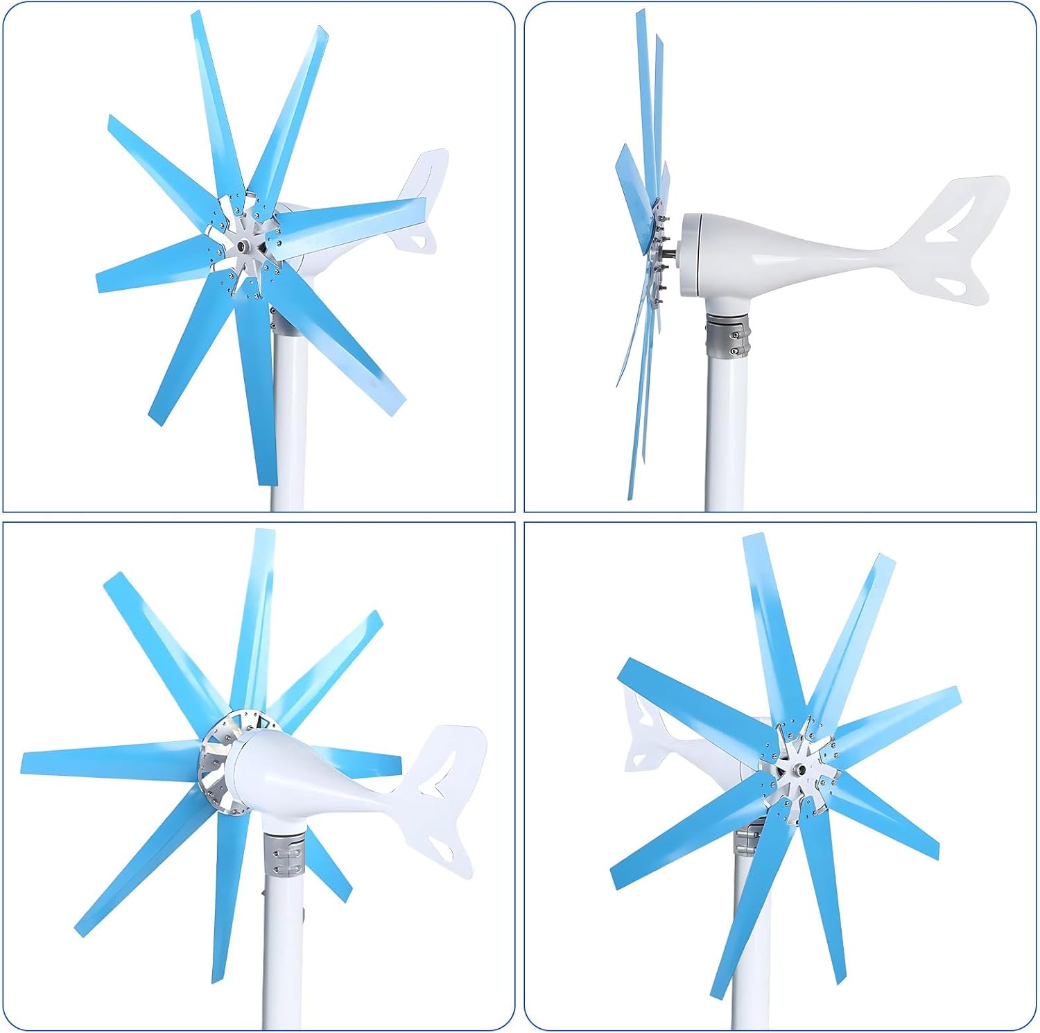 100/200/300/400W Wind Generator Kit, 8-Blade Turbine with MPPT Controller, Low Start Wind Speed for Hybrid Solar Wind System, Home, RV Blue-400W