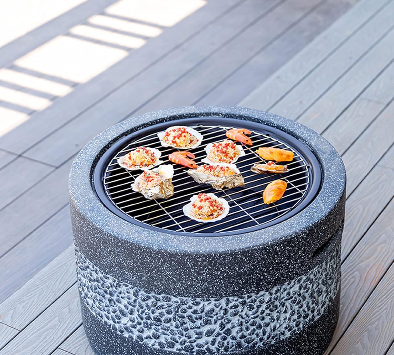 Barbecue Pit Poker,Outdoor Barbecue Table, Charcoal Heater, Antique Stone Effect Fire Pit Fire Pit Steel, Brazier (Black)