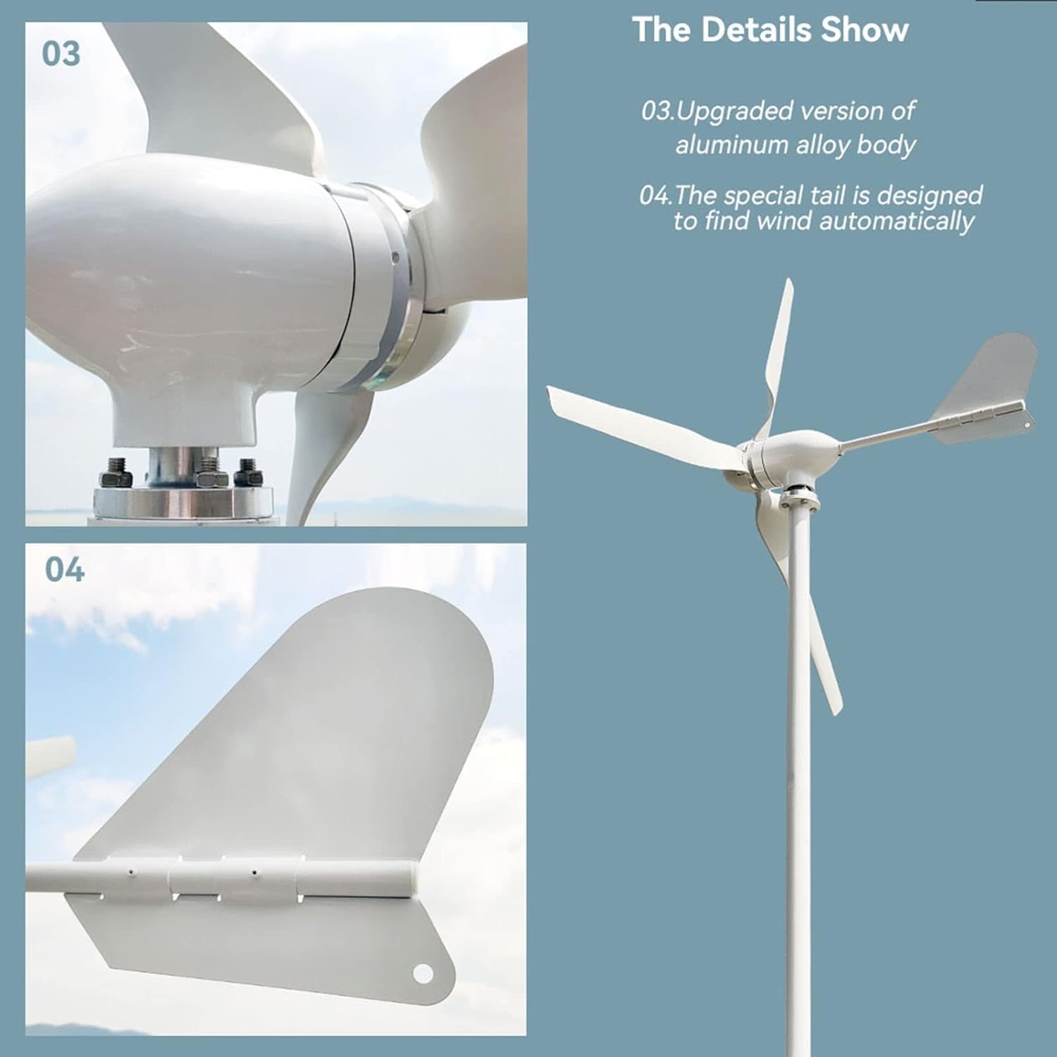 CAJUCA Wind Turbine Generator Kit 3000W 12V 24V 48V Home Wind Turbine Generator 3 Blades Permanent Magnetic Levitation Generator