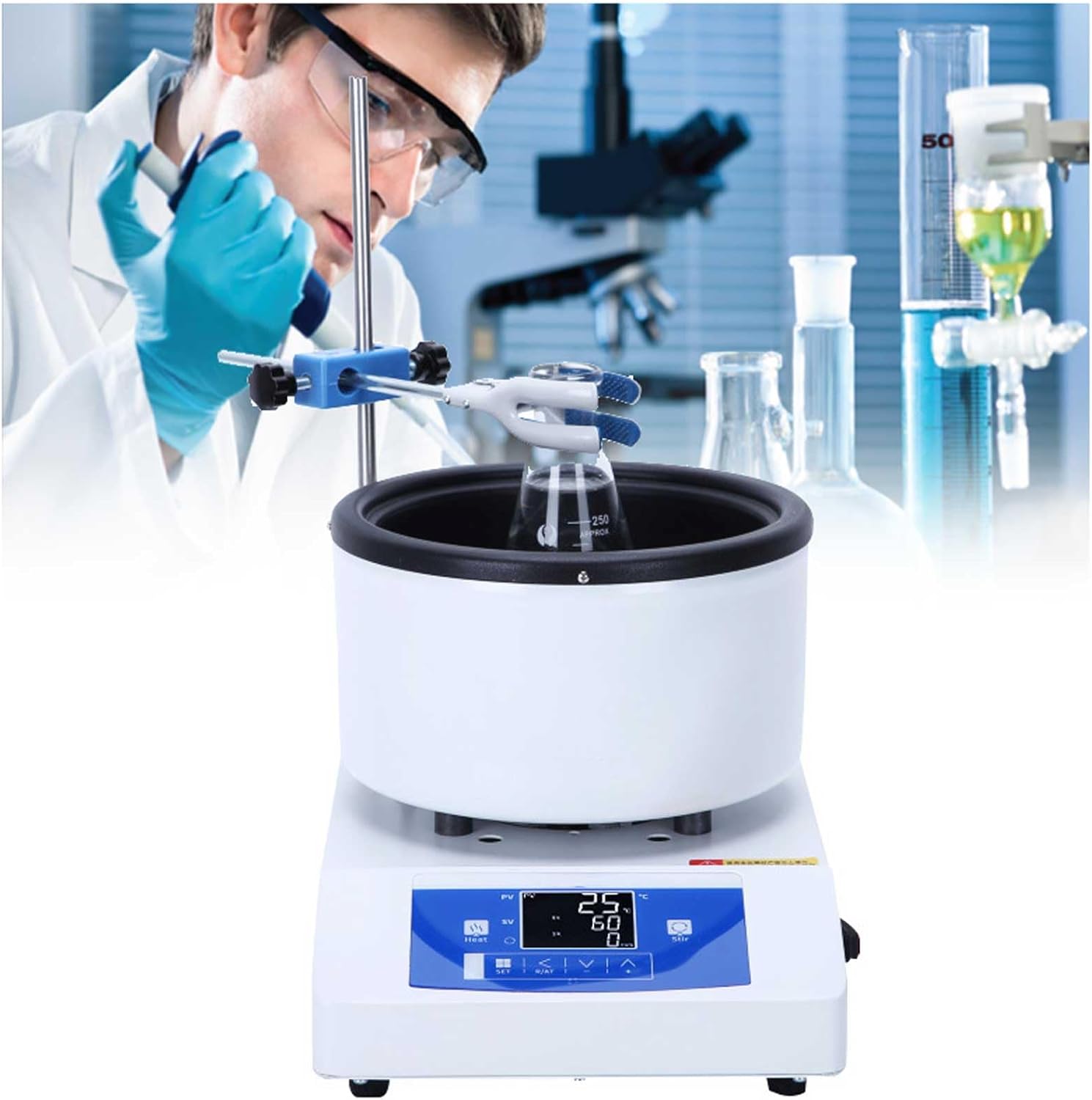 Lab Digital Water Oil Bath with Digital Display Temperature Control System, Magnetic Hotplate Stirrer Thermostatic Heater Laboratory,2L