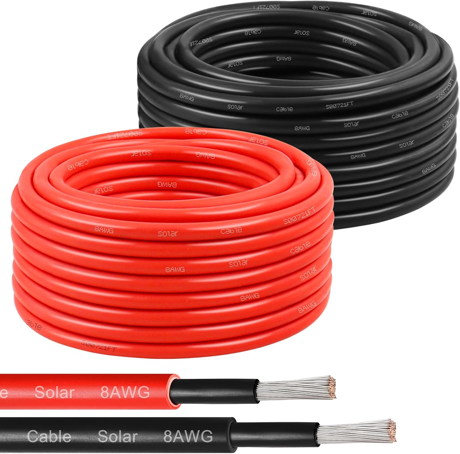 Solar Panel Wire 8 AWG(10mm²) - Solar Extension Cable 30Ft Black & 30Ft Red 8 Gauge Tinned Copper PV Wire for Outdoor Automotive RV Solar Panel Boat Marine (Black+Red)