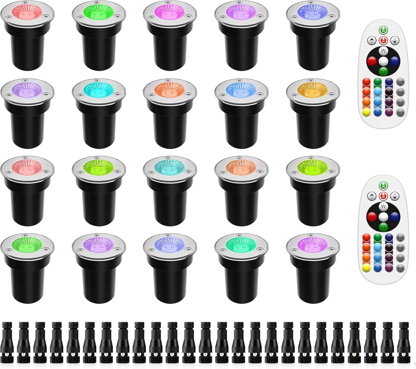 ZUCKEO Low Voltage Landscape Lighting RGB Well Lights Landscape LED In Ground Light, Outdoor Color Changing Landscape Lights, 12-24V Accent Spotlight for Yard Garden Pathway (20Pack with Connectors)