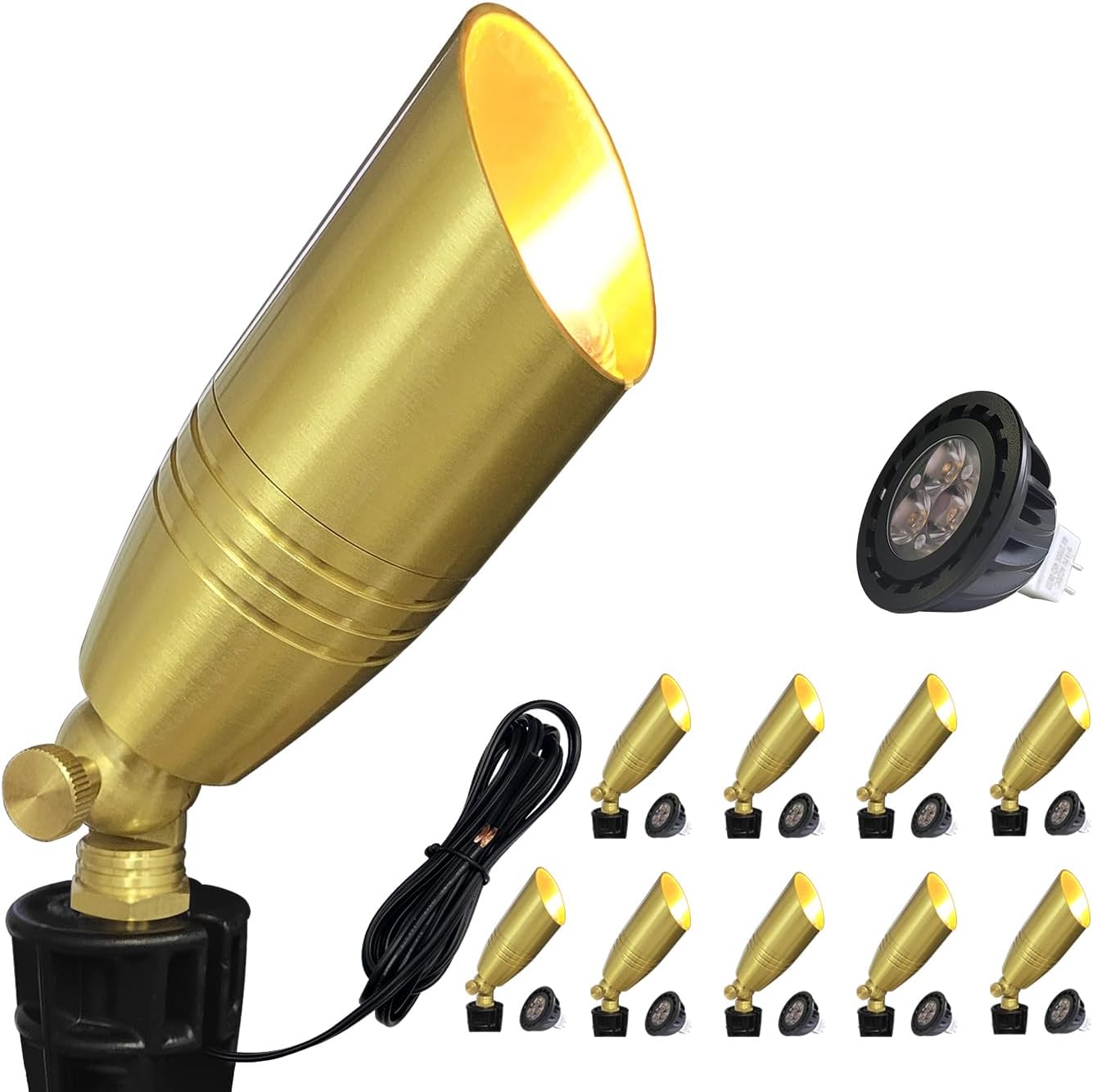 COLOER Die-cast Brass Landscape Spotlight 10-Pack with 5W Aluminum Housing LED MR16 Bulb,12V AC/DC Low Voltage Copper Outdoor Lighting, Directional Garden Patio Spot Up Light (102B Copper Finish)