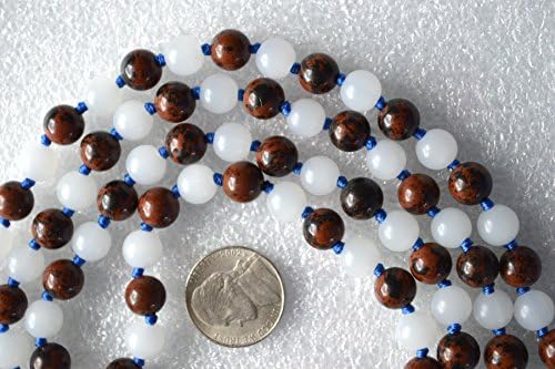 Moonstone and Obsidian Mala Necklace, Hand Knotted 8mm 108 Prayer Beads, Gift for Men Women, Unearth Your Inner Balance