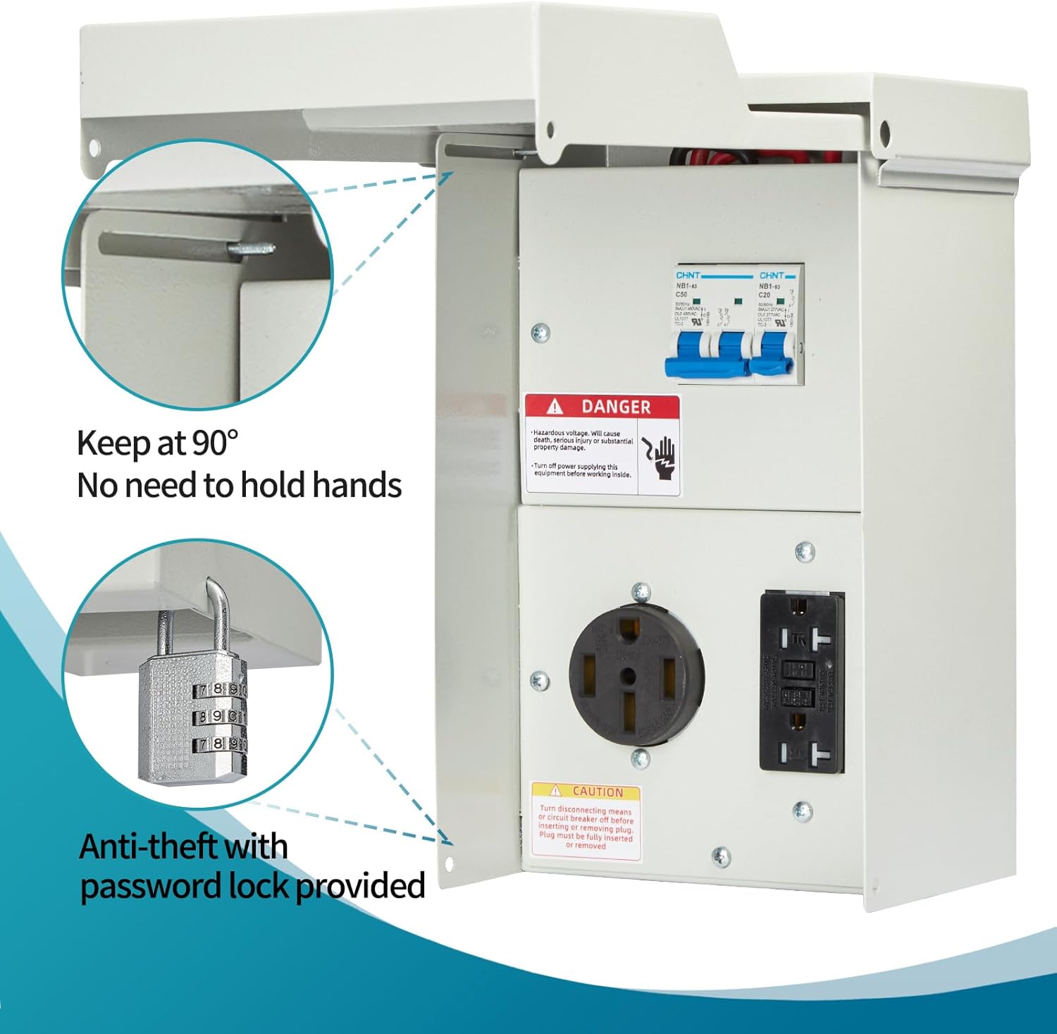 Temporary Power Outlet Panel - Prewired 50 Amp RV Outlet Box & 20 Amp GFCI Outlet, Lockable Outdoor RV Power Outlet Box, Weatherproof Breaker Box for RV Hookup Camper Travel Trailer Motorhome