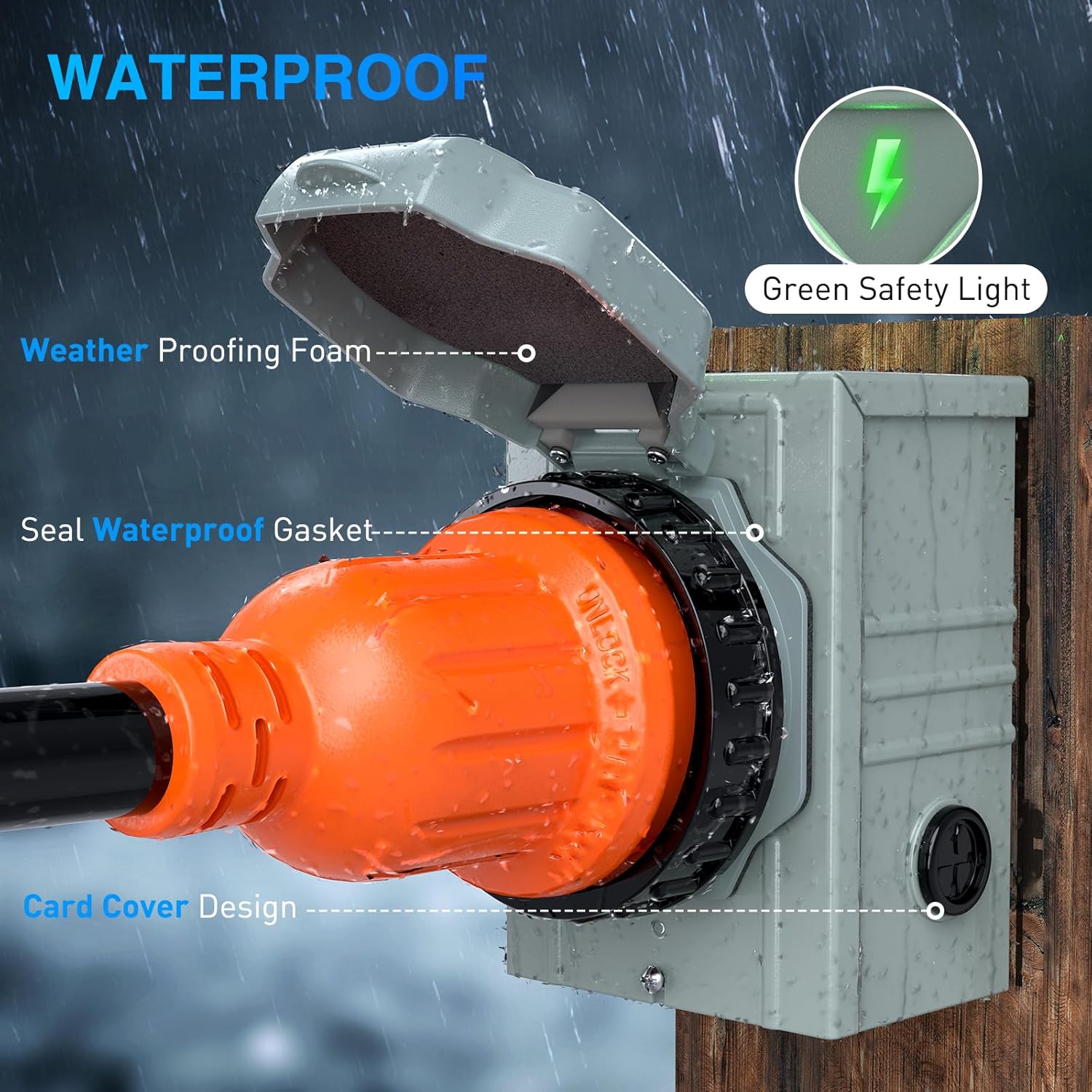 Nilight 30A 15FT Generator Extension Cord Power Inlet Box with Locking Connector 125/250V 7500W 10 Gauge STW ETL Listed 4 Prong L14-30P L14-30R Cable for RV Outdoor Use