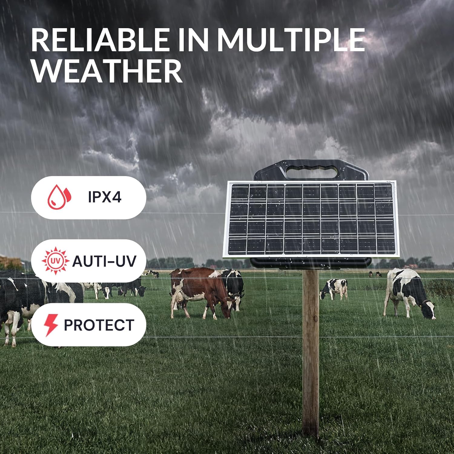 S2500 2.2 Joule Solar Fence Charger, 60 Miles Solar Electric Fence Charger for Livestock, Horses, Cattle Sheep, Portable and Super Tough