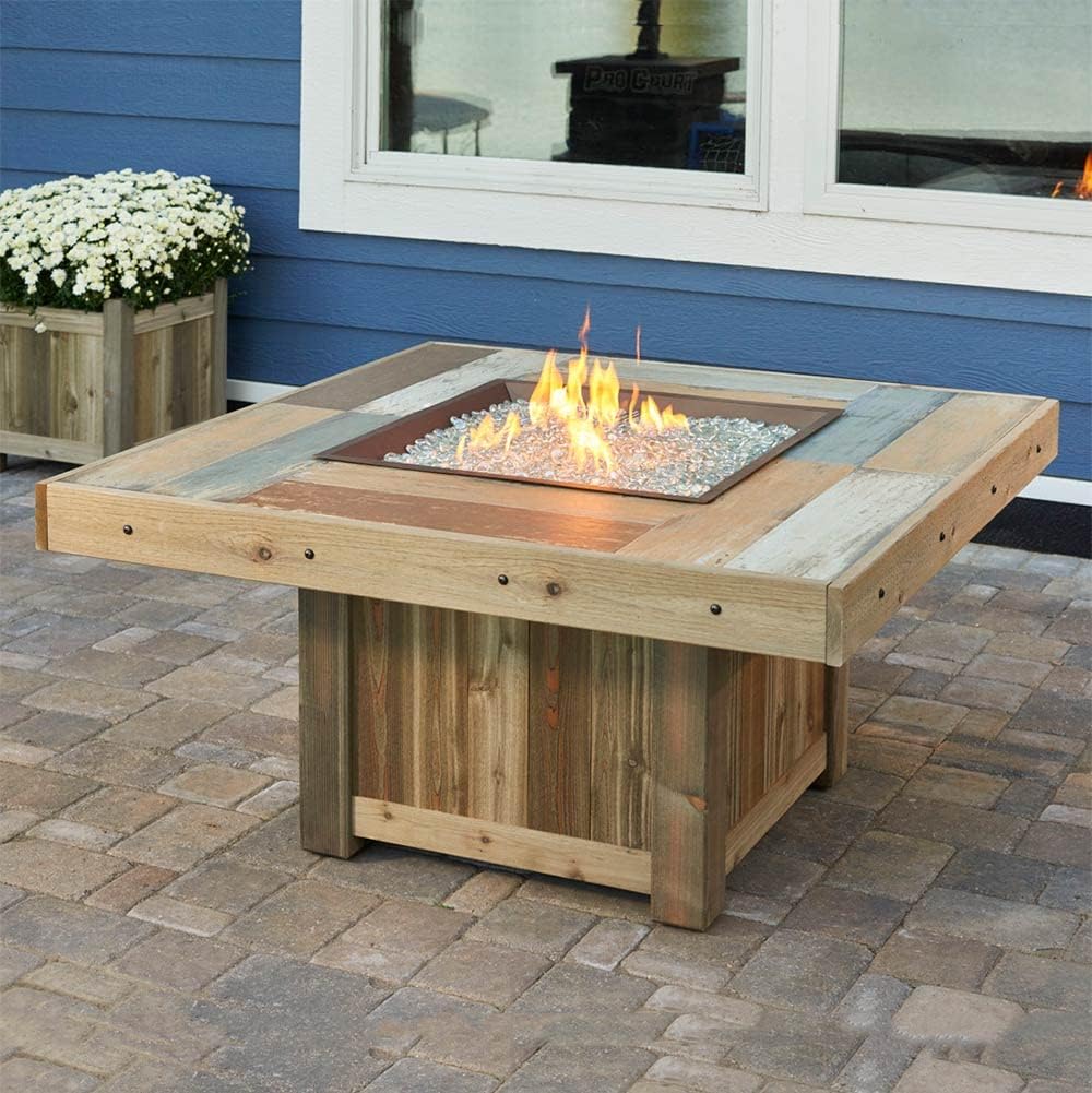 The Outdoor Greatroom Company Propane Gas Burner - Square Crystal Fire Plus Stainless Steel Gas Burner - Stainless Steel Pan with Natural Gas Fire Pit Insert - 24 x 24 inch