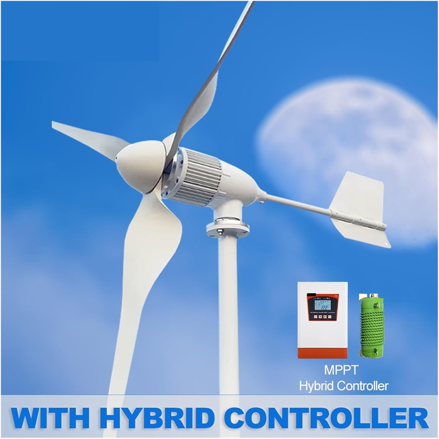 4000w Wind Turbine Generators Kit, Horizontal Wind Turbine Generator 96V 48V 24V for Home Low Starting Speed for Home(with Hybrid controll,24V)