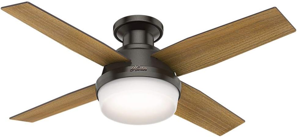 Hunter Fan 44 inch Contemporary Low Profile Ceiling Fan with LED Light and Remote Control in Noble Bronze (Renewed)