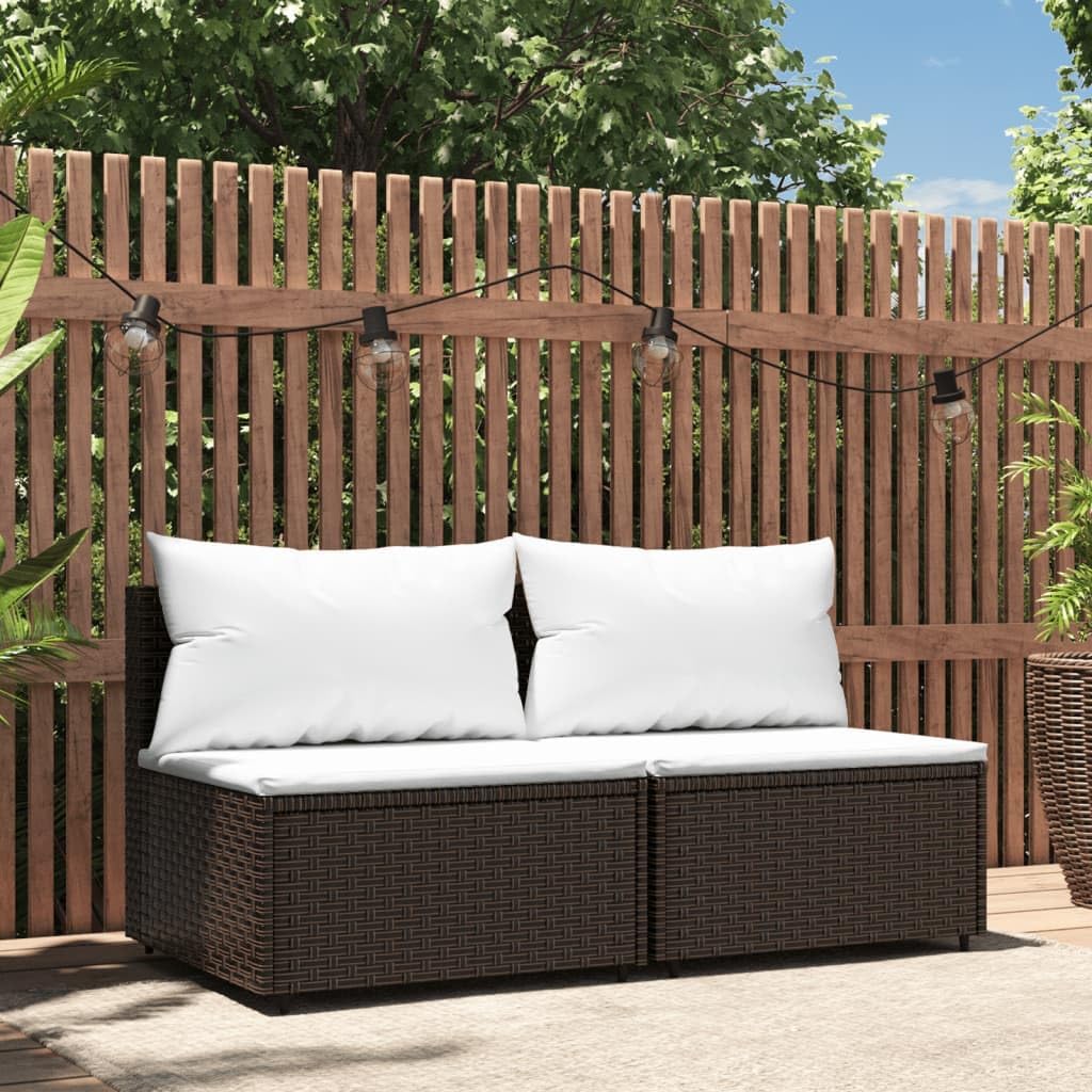 Patio Middle Sofas with Cushions 2 pcs Brown Poly Rattan,Modern Patio Middle Sofa Comfortable Outdoor Modular Sofa Set for Backyard Relaxation Patio Furniture & Accessories, Outdoor Seating