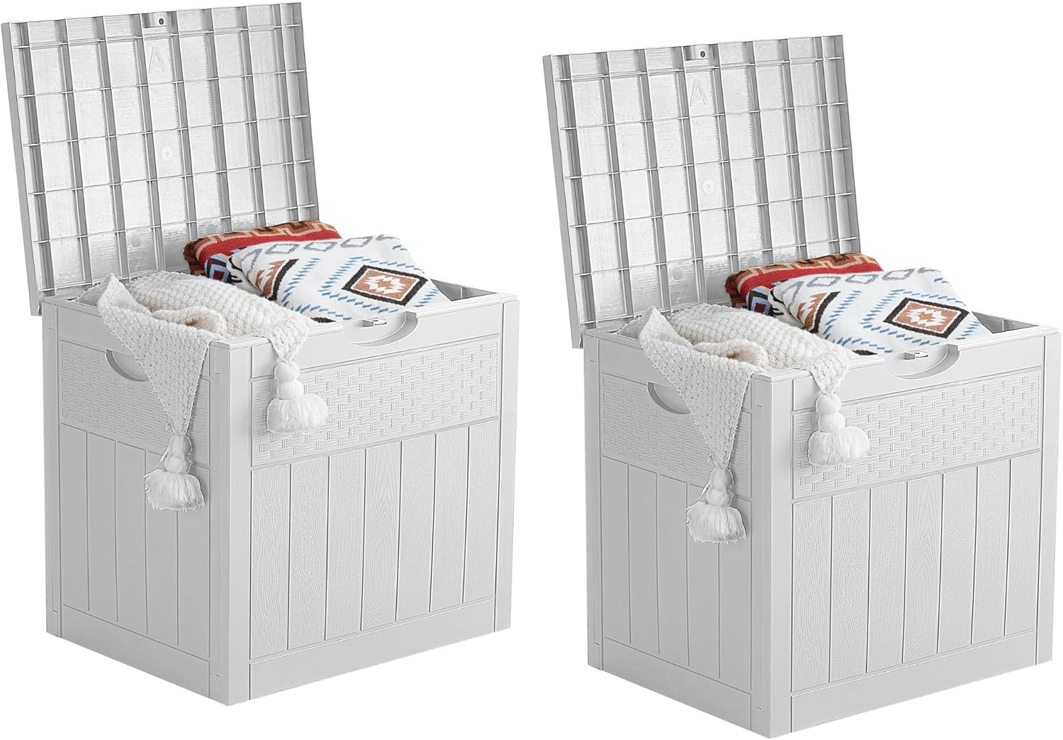 EHHLY 33 Gallon Deck Box Set of 2, Small Outdoor Storage Box Waterproof, Lockable Secure Package Bin Delivery Box for Outside, Patio Cushions Storage Box, Delivery Driver Snack Box for Porch, White