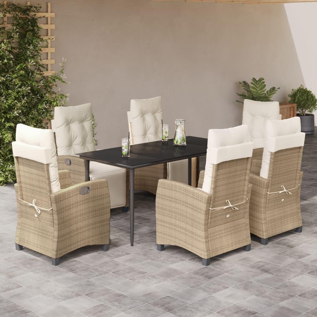 7 Piece Patio Dining Set with Cushions Beige Poly Rattan,Adjustable Rattan Garden Dining Set with Comfortable Cushions for Patio or Backyard Furniture Sets for Patio, Lawn & Garden