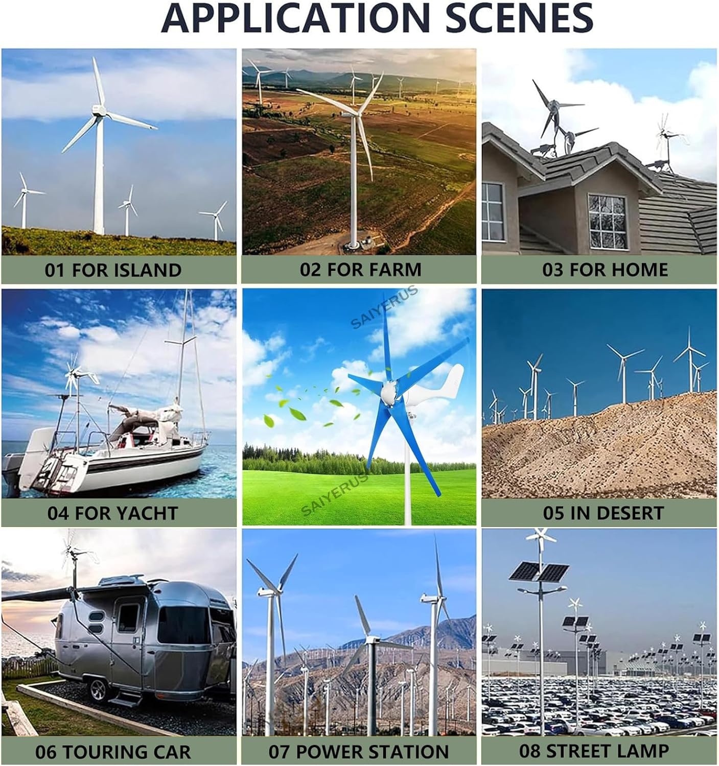 Wind Turbine, 5 Blades Professional Wind Turbine Small Windmill Generator, Three Phase AC Permanent Magnet Generator, Suitable for Ships, Homes, Industries (Blue 48V)