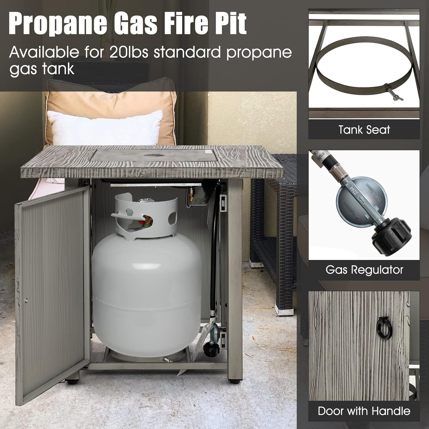 Giantex 28” Patio Fire Pit Table - 2-in-1 40,000 BTU Gas Square Fire Table with Lid & Lava Rocks, Metal Frame, PVC Protective Cover, CSA Certificated Propane Fire Pits for Outside, Poolside, Backyard