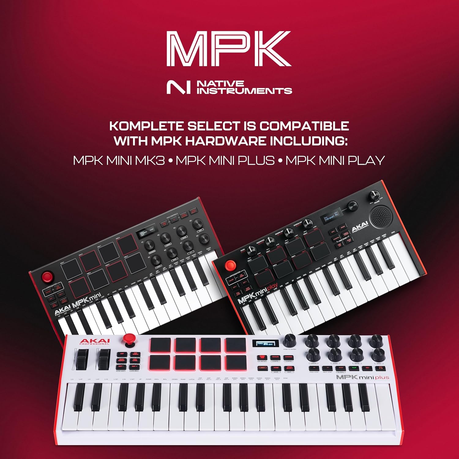 Akai Professional MPK Mini Plus - USB MIDI Keyboard Controller with 37 Mini Keys, 8 MPC Pads, Sequencer, MIDI/CV/Gate I/O and Native Instruments Sound Package, White Limited Edition