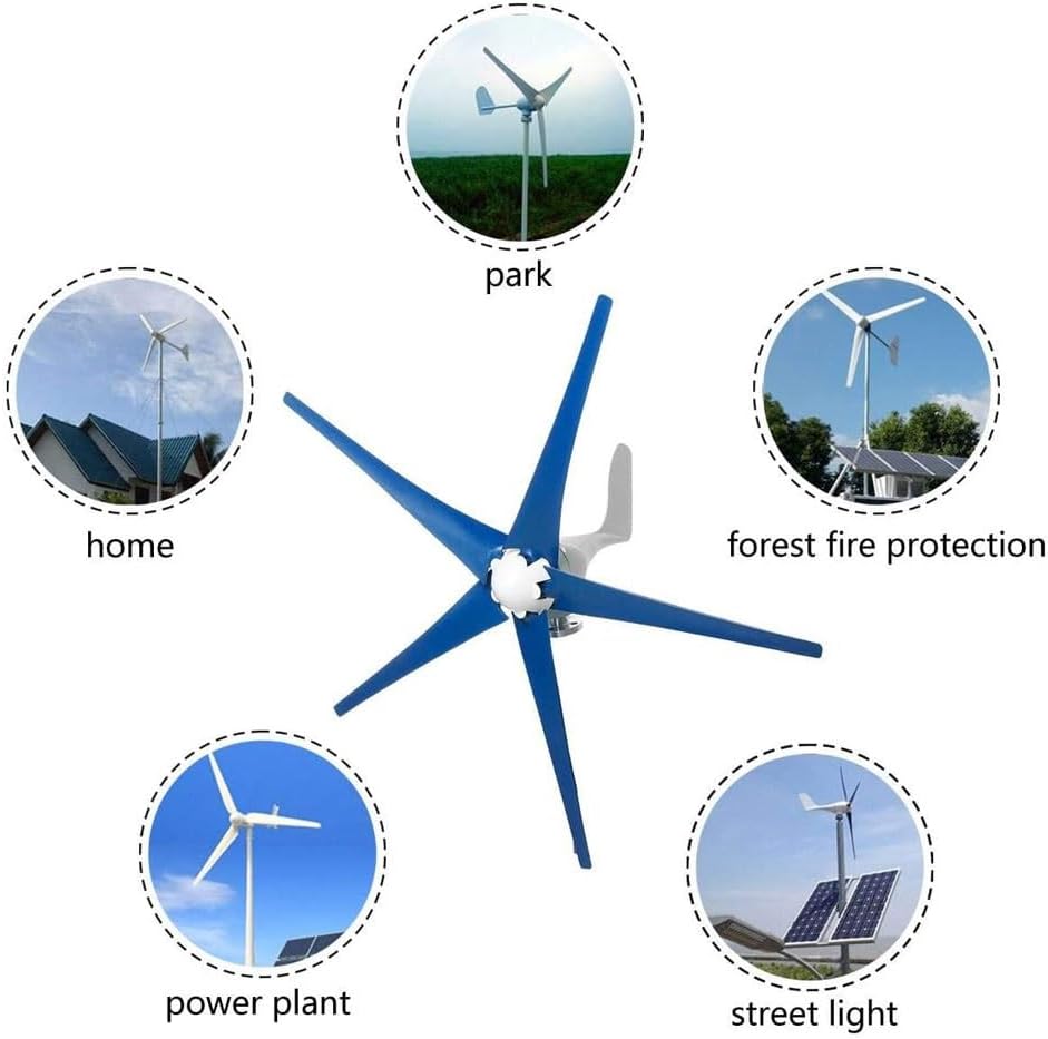 800W Wind Turbine Generator - 5 Blade Wind Power Generator with Charge Controller for 12V/24V Systems, Ideal for Marine, RV, Home & Hybrid Solar Wind Applications