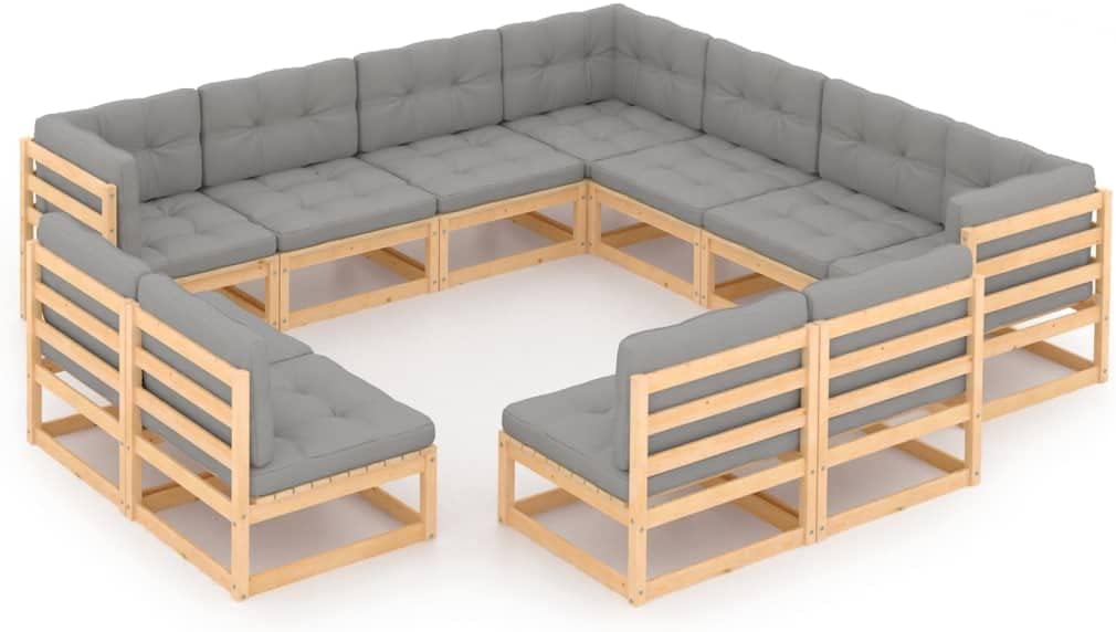 11 Piece Patio Lounge Set with Cushions Solid Wood Pine Garden Furniture