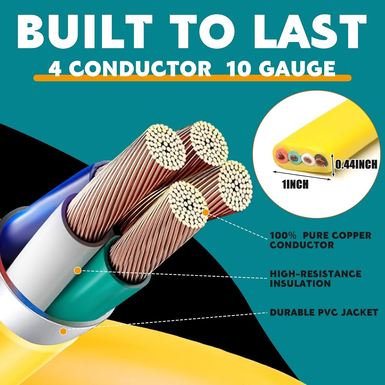 25 ft Flat Rv Generator Adapter Cord Compatible with Nema 14-50p to 4 x 5-20r/5-15r, 50a to 110v 15/20 a Household Outlet Adapter, 4 Prong 10 Gauge Rv Generator Extension Cord, Etl Listed