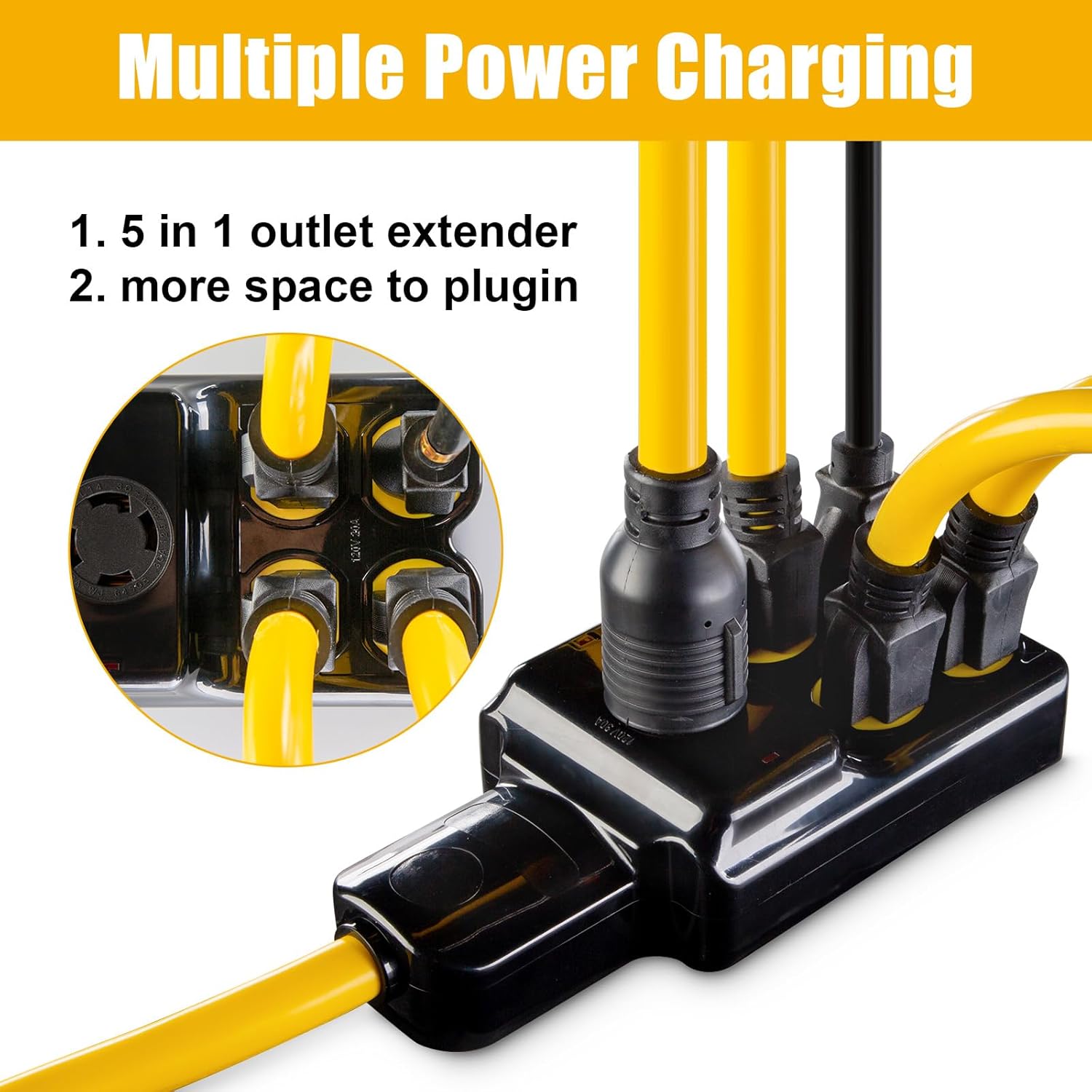 NEMA L14-30P to 4X 5-20R/5-15R&L14-30R Generator Adapter Extension Cord, 4 Prong 30 Amp to 110V,Twist Locking to 15 Amp/20 Amp Household Outlet, 125/250V 7500 Watts, ETL Listed (10FT)