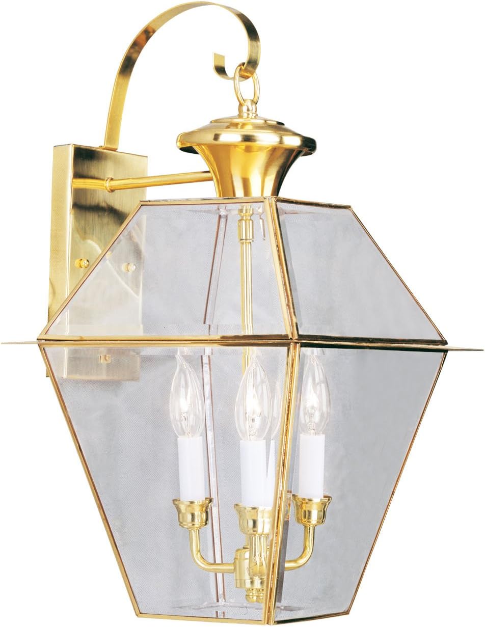 Livex Lighting 2381-02 Outdoor Wall Lantern with Clear Beveled Glass Shades, Polished Brass