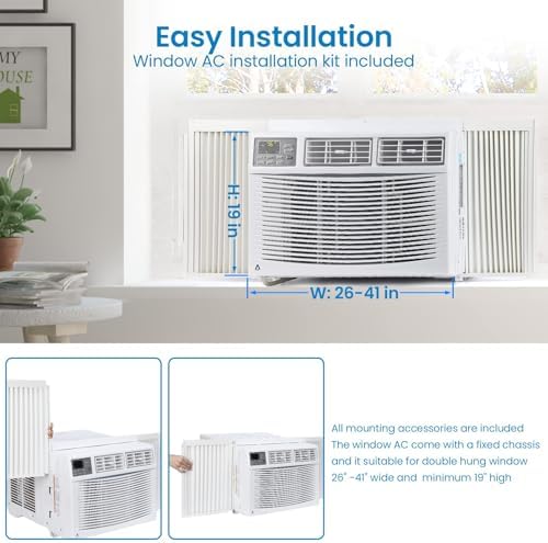 12,000 BTU Window Air Conditioner - Cools 550 Sq.Ft, Energy Efficient ECO Mode, Quiet Operation, 3 Fan Speeds & Auto Restart for Bedroom/Living Room