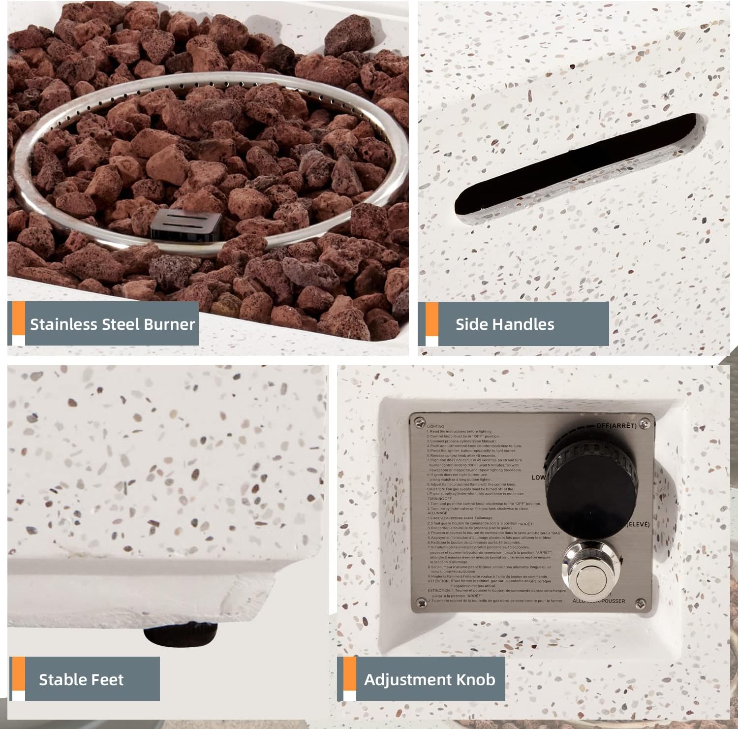 HOMPUS Outdoor Square Propane Fire Pit Table, 35''x12'' Fire Table w Wind Guard & 20lb Tank Cover Table, 50000 BTU Fire Pit w Free Waterproof Cover & Fire Stone for Patio, Garden, Colorful Terrazzo