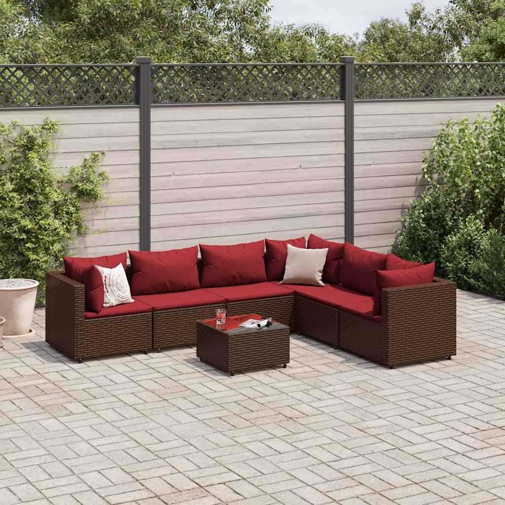 7 Piece Patio Lounge Set with Cushions Brown Poly Rattan,Modular Outdoor Lounge Set: Durable and Comfortable Patio Furniture Patio Furniture Sets, Outdoor Furniture Sets