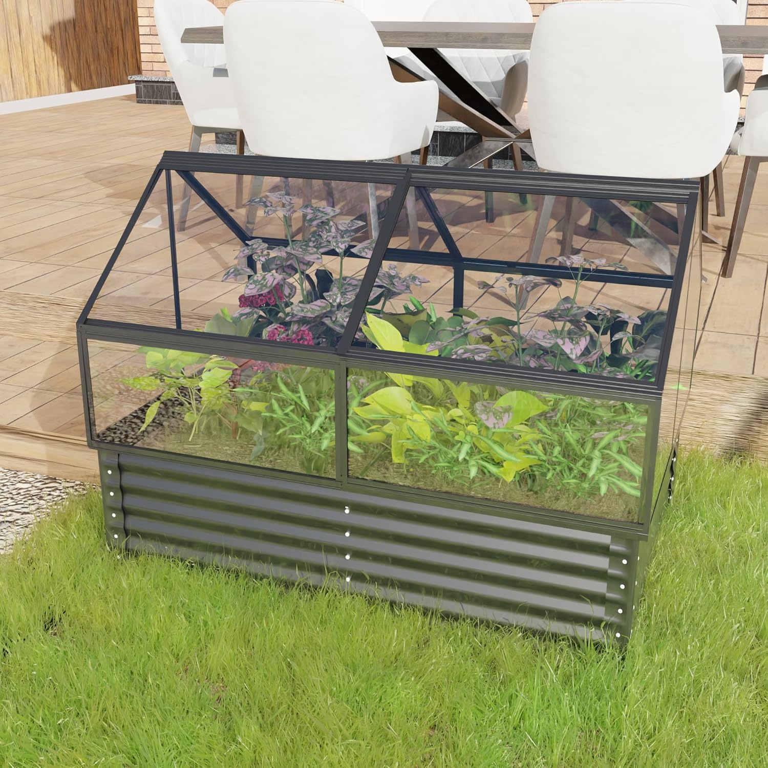 8x6 FT Outdoor Storage Shed Waterproof Metal Garden Tool Bike Sheds Kit Lean to Backyard Storage Building Cabinet House with Aluminum Alloy Frame,Large Raised